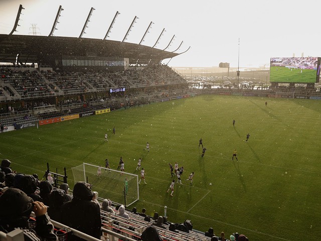 A full-field view of a Racing Louisville FC match on April 10, 2021.