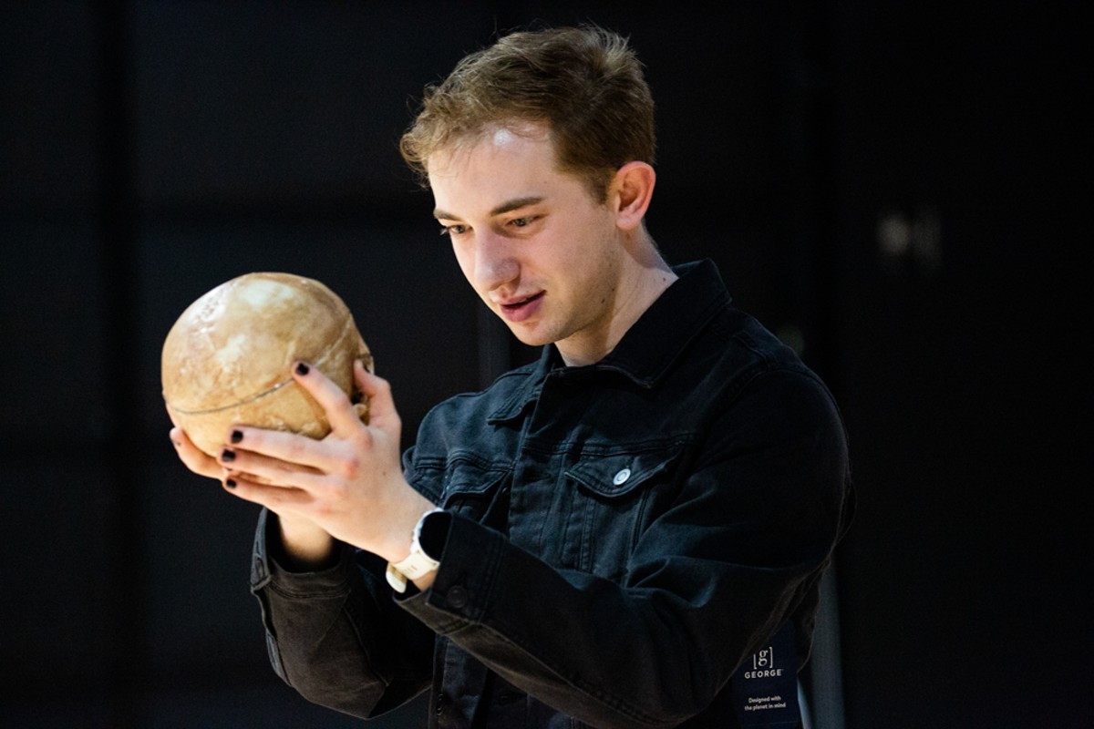 Brennen Amonett (Hamlet) rehearses on Wednesday, March 1, at Kentucky Shakespeare's rehearsal studio in Old Louisville.