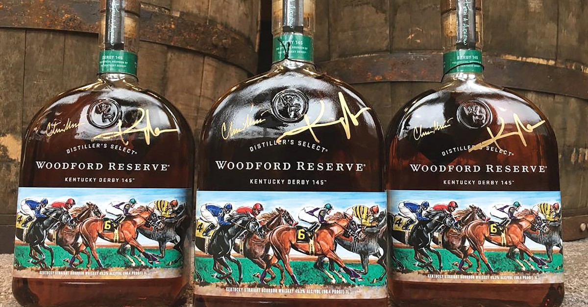 Pick up a bottle of Woodford Reserve Kentucky Derby 145  signed by bottle art artist Keith Anderson and Master Distiller Chris Morris at the Frazier Museum.