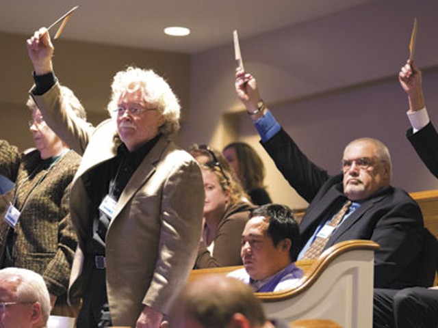 Members of Crescent Hill Baptist Church cast their ballots at the 2014 KBC convention