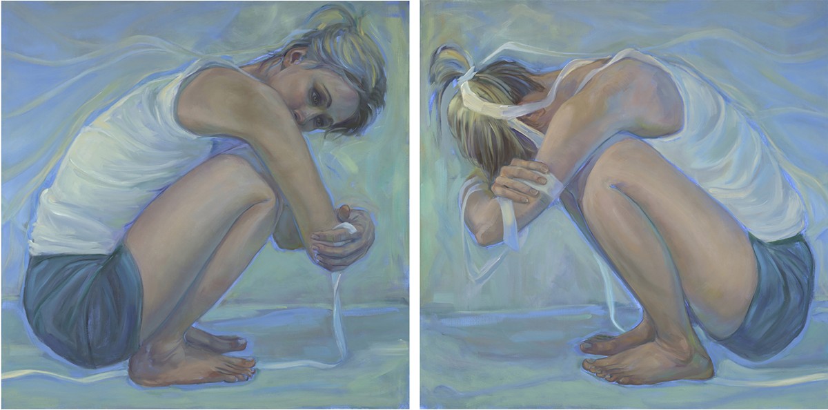 &#147;Breaking the Ties that Bind&#148; diptych by Debra Lott. Oil on canvas.
