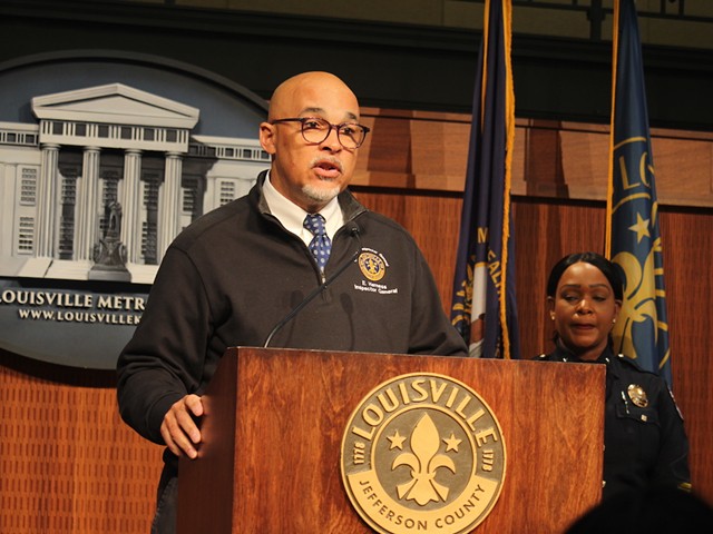 Louisville Inspector General Ed Harness speaks at a press conference at Metro Hall on March 14, 2023.