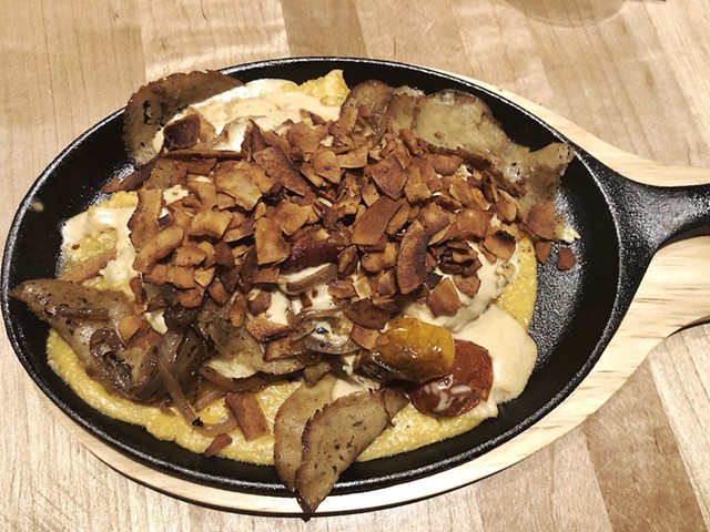 You can find Hot Browns all over our twon, but only at V-Grits does this occasional special replace animal-based meat with crispy thin-sliced deli turkey made with wheat-gluten seitan.