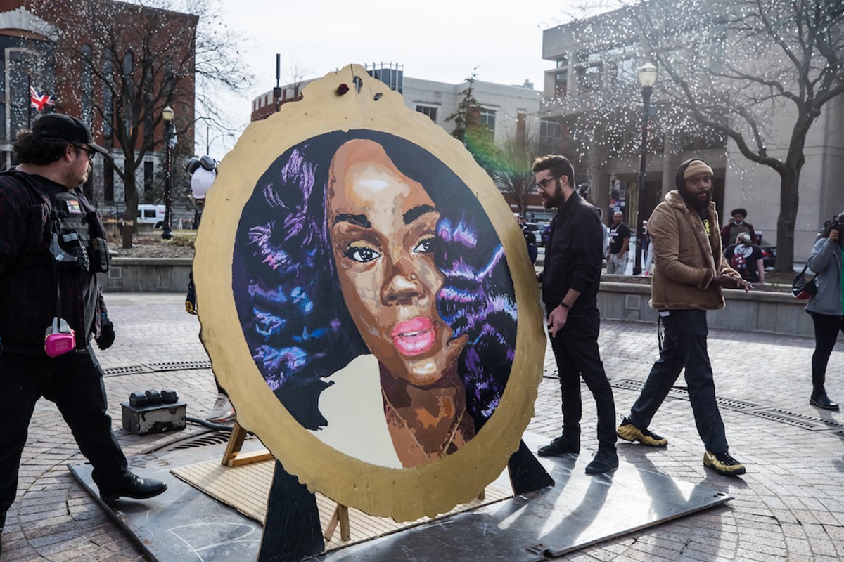 A painting of Breonna Taylor in downtown Louisville's Jefferson Square Park in March 2022.   |  Photo by Kathryn Harrington.