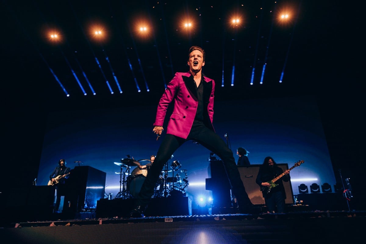 Brandon Flowers of The Killers, the Friday headliner at Bourbon & Beyond, performs at the Toyota Center in Houston, TX, on May 14, 2023.