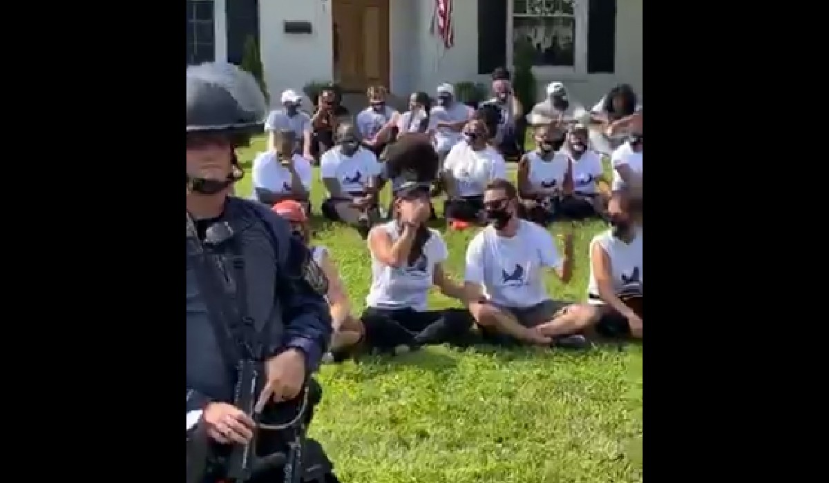 Protesters organized by national social justice group Until Freedom converged on state Attorney General Daniel Cameron&#146;s house on Tuesday in Louisville to demand justice for Breonna Taylor, resulting in nearly 90 arrests.  |  Image from Until Freedom livestream on Facebook.