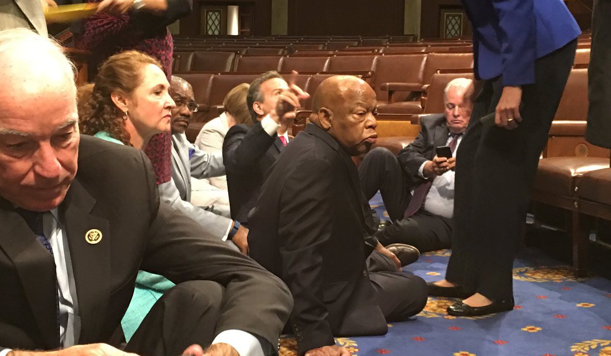 U.S. Rep. John Lewis and Demnocrats including U.S. Rep. John Yarmuth staged a sit-in to demand action on commonsense gun legislation in 2016.