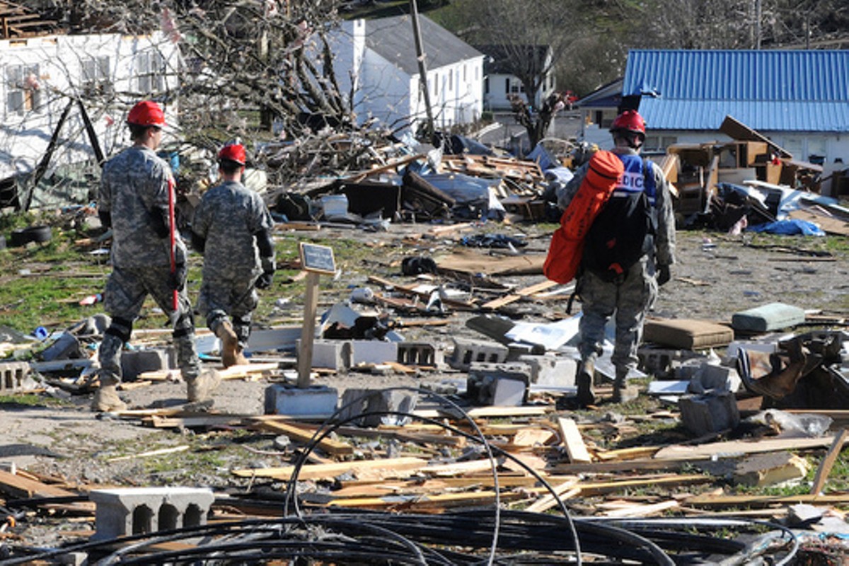 Kentucky National Guard members search for tornado survivors in West Liberty, Kentucky.  | Photo via  U.S. Army/Flickr.