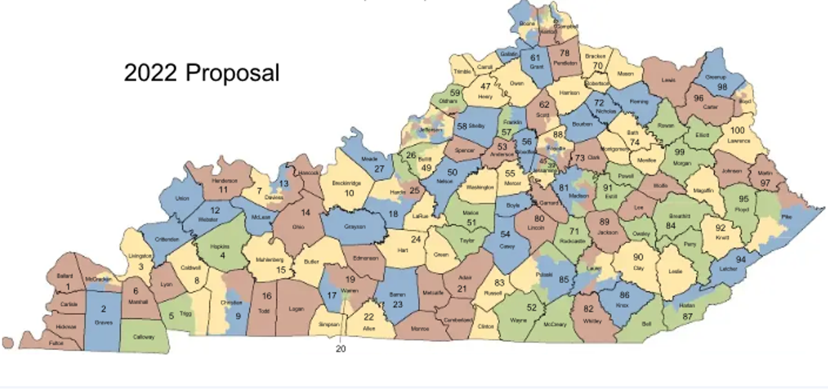 The GOP's proposed redistricting map for the Kentucky General Assembly's House districts.