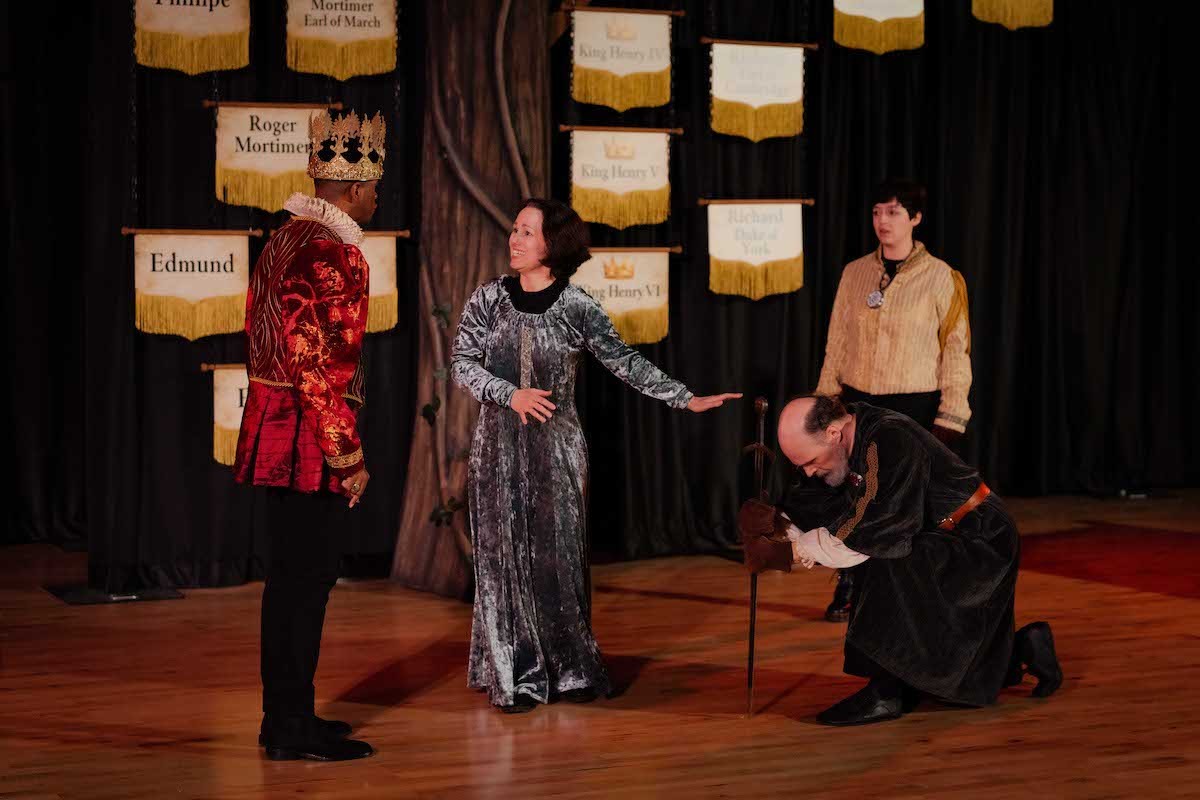 Shaquille Towns, Abigail Bailey Maupin, Gregory Maupin and Mollie Murk in Kentucky Shakespeare's modified production of the "Henry VI" cycle of plays.
