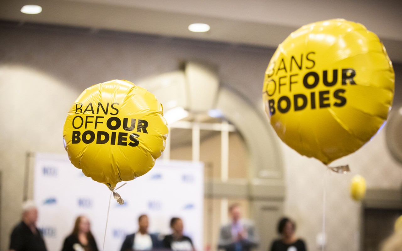 &#147;Bans off our bodies&#148; balloons decorated the Protect Kentucky Access election night watch party on Nov. 8, 2022, in Louisville, Kentucky.