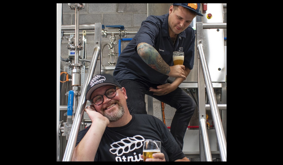 Atrium Brewing Co. brewers Spencer Guy, previous head brewer at Akasha Brewing Co. known for his (sometimes whimsical) sour beers, joins prior homebrewer and Atrium co-owner Mark Rubenstein, who specializes in hazy IPAs and rich stouts.   |  Photo provided by Atrium Brewing.