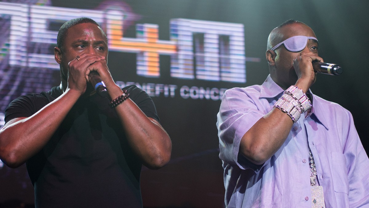 From left: Doug E. Fresh and Slick Rick performing at a benefit concert in 2014.