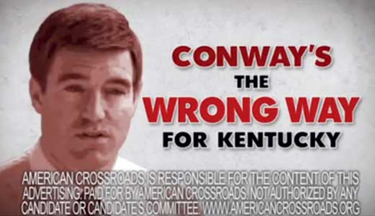 An ad paid for by American Crossroads GPS criticizes Democratic Attorney General Jack Conway, who is running for a seat in the U.S. Senate against Republican opponent Rand Paul.
