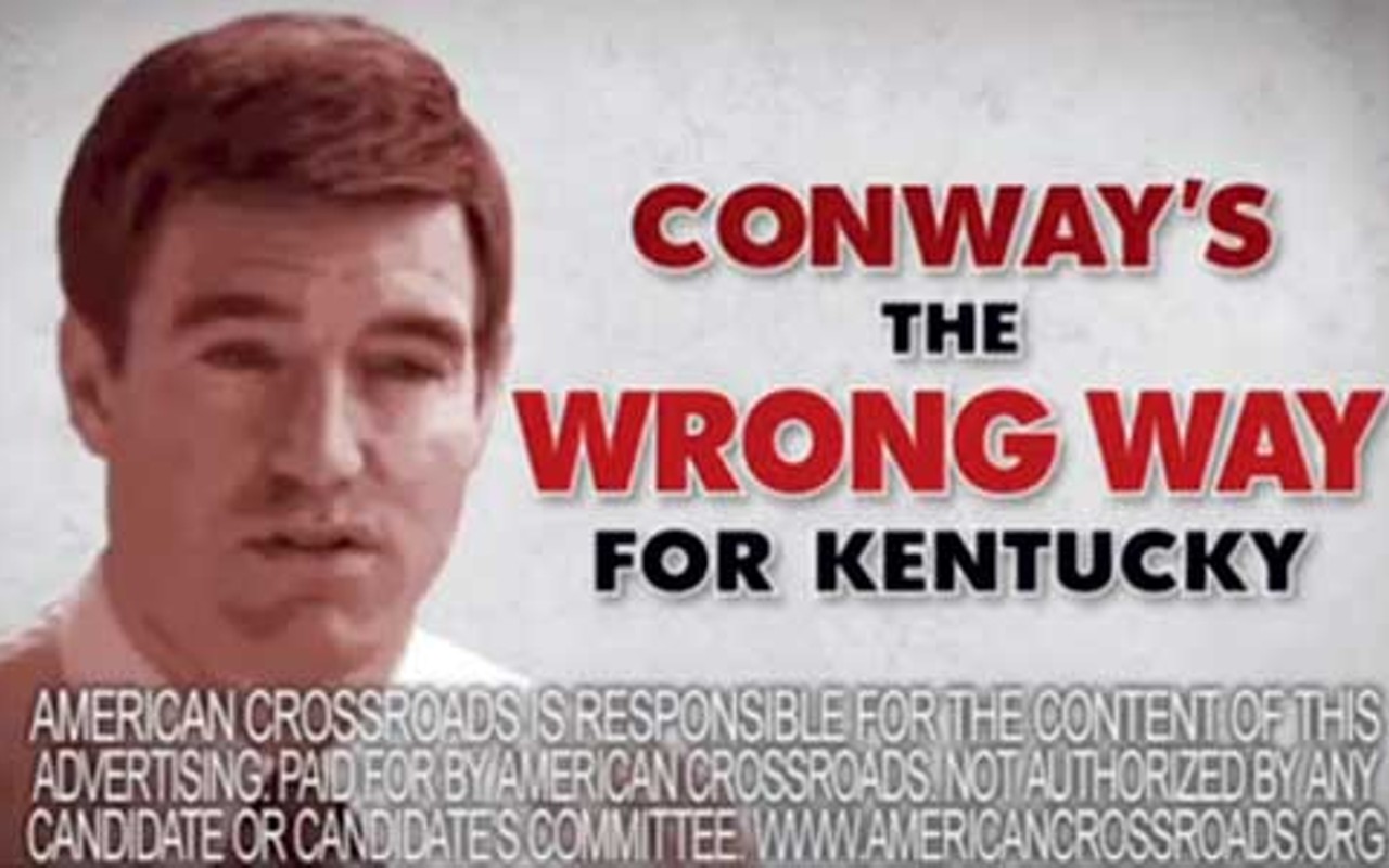 An ad paid for by American Crossroads GPS criticizes Democratic Attorney General Jack Conway, who is running for a seat in the U.S. Senate against Republican opponent Rand Paul.