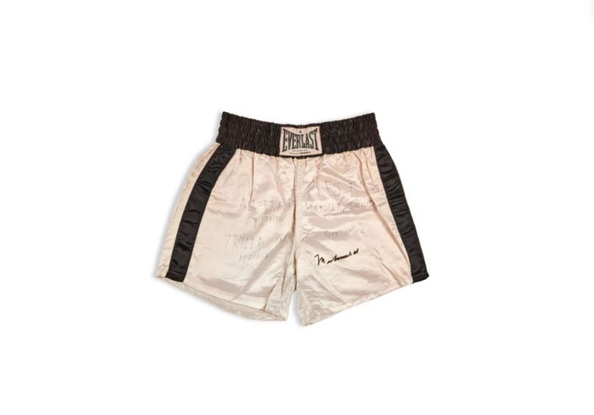 The pair of shorts from the 1975 fight against Joe Frazier, known as "The Thrilla in Manila.”