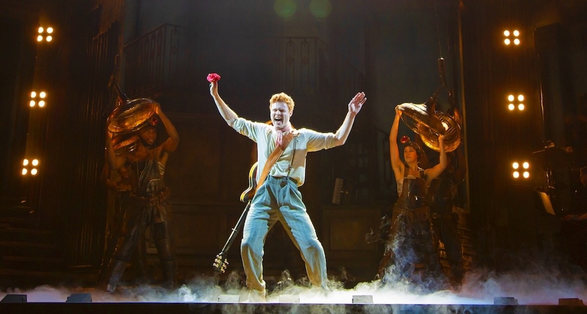 Nicholas Barasch and company in the "Hadestown" North American Tour.
