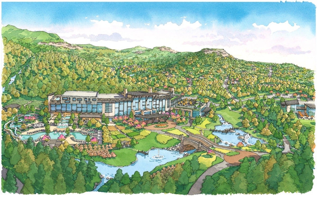 A rendering of the planned luxury resort in Red River Gorge. Art Courtesy of  Red River Economic Development.