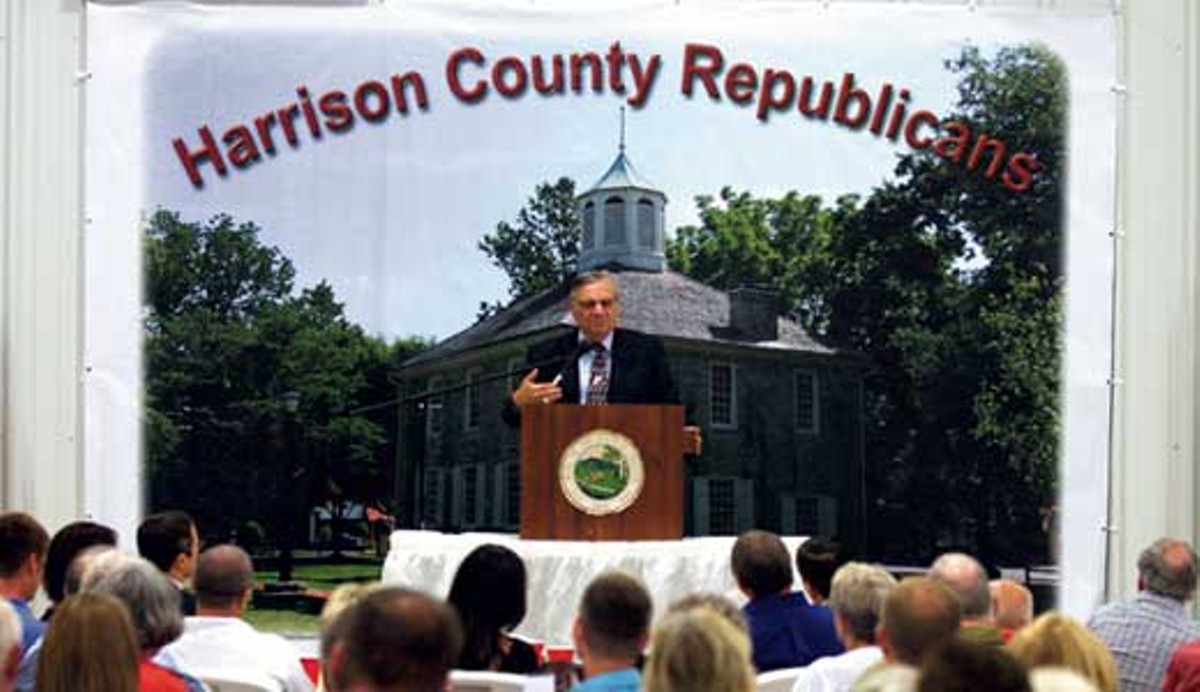 Sheriff Joe Arpaio spoke at a fundraiser for the Harrison County Republican Party.
