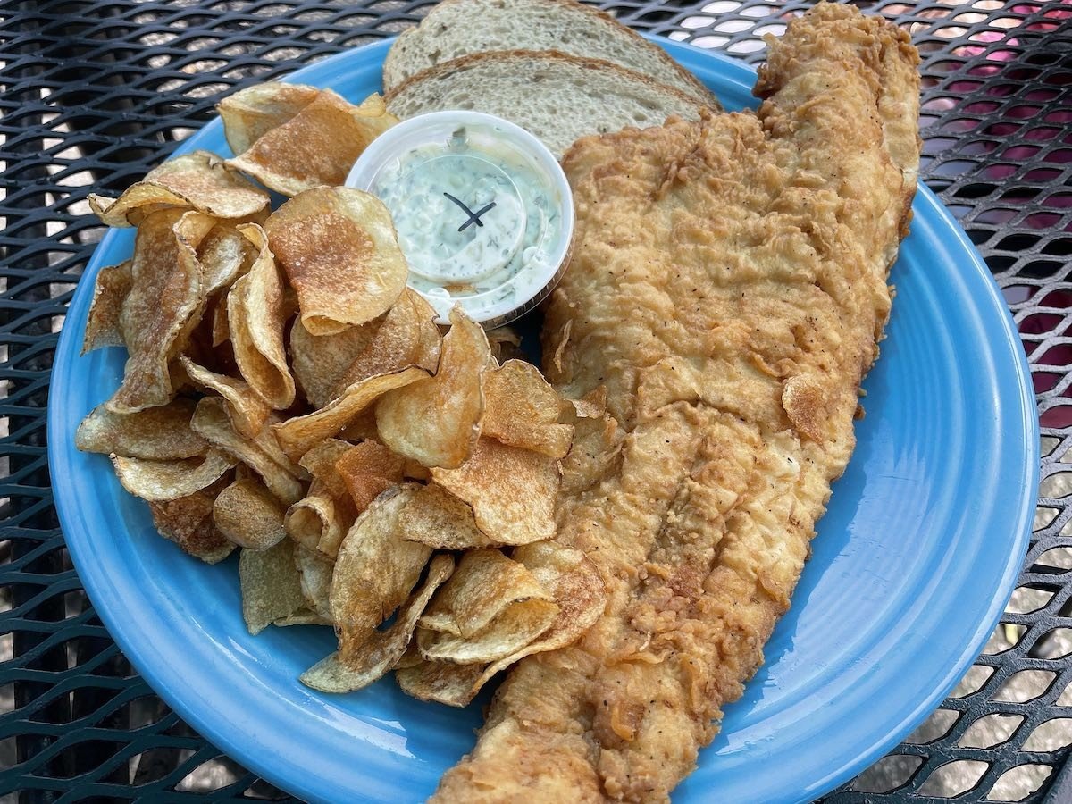 A huge three-fourth-pound slab of delicious haddock about made a memorable fried-fish sandwich.