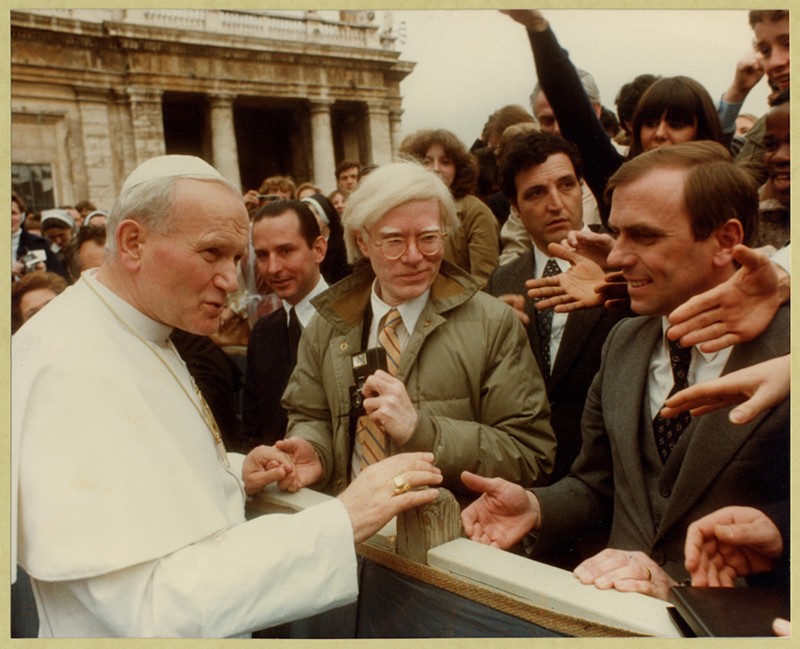 &#145;Pope John Paul II, Fred Hughes, and Andy Warhol&#146; by Lionello Fabbri. 1980. Chromogenic color print. The Andy Warhol Museum, Pittsburgh; Founding Collection, Contribution The Andy Warhol Foundation for the Visual Arts, Inc. 1998.3.9434. - Lionello Fabbri