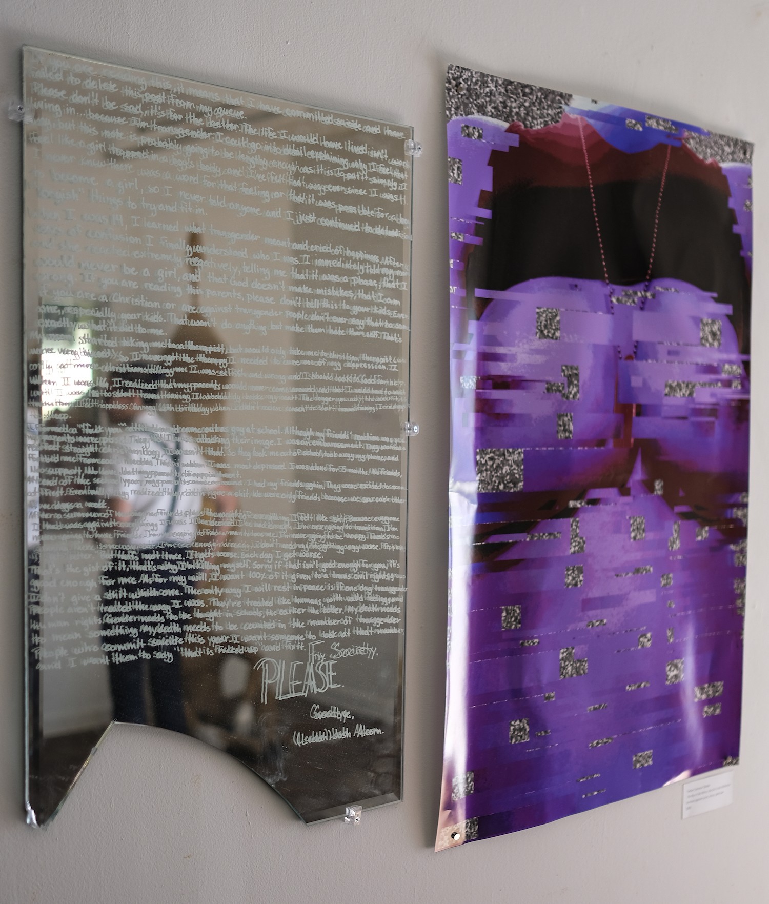 Tobias Cameran Stalder is seen in the reflection of his piece titled &#147;The Boy in the Mirror, the Girl in the Reflection&#148;.