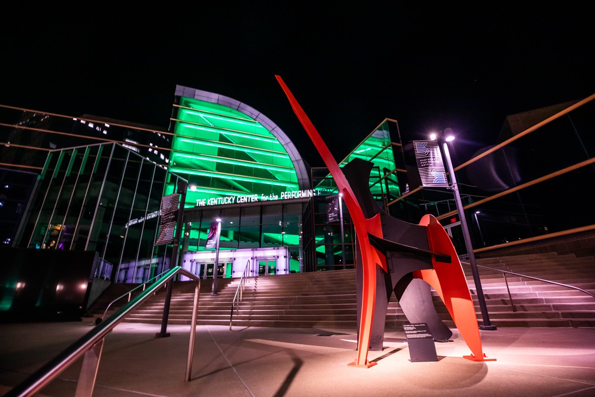 The Kentucky Center for the Performing Arts lit green as a symbol of compassion and unity. - KATHRYN HARRINGTON