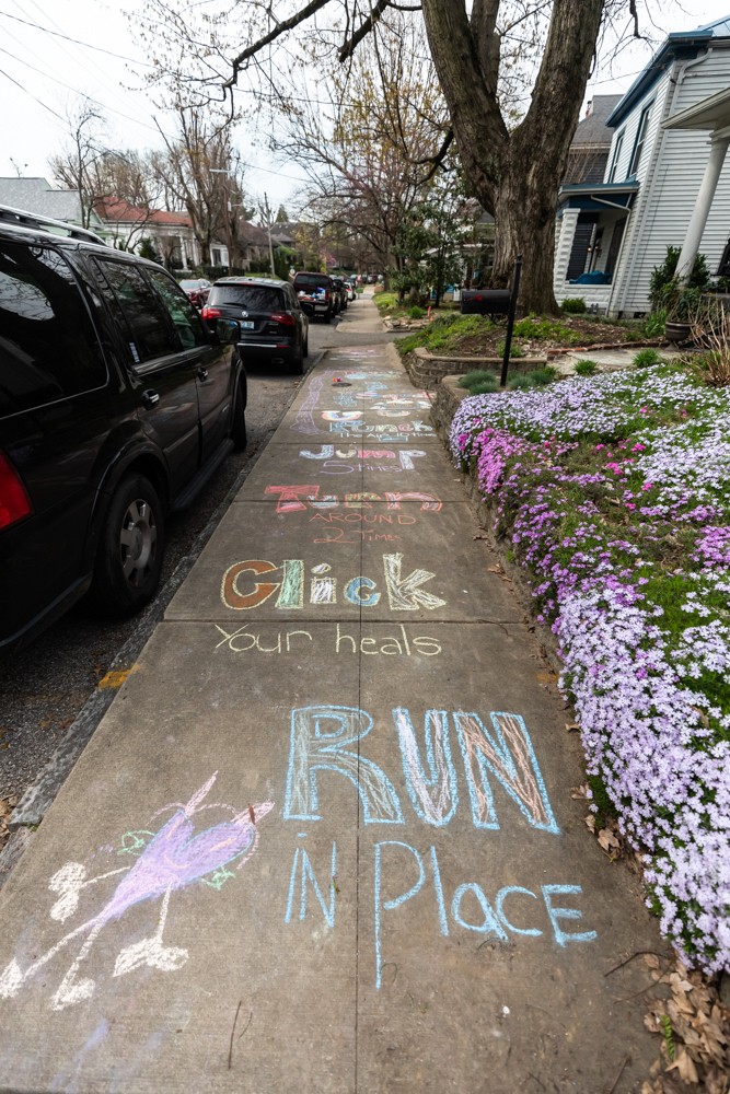 Children in The Highlands are creating sidewalk games with chalk while at home. - KATHRYN HARRINGTON