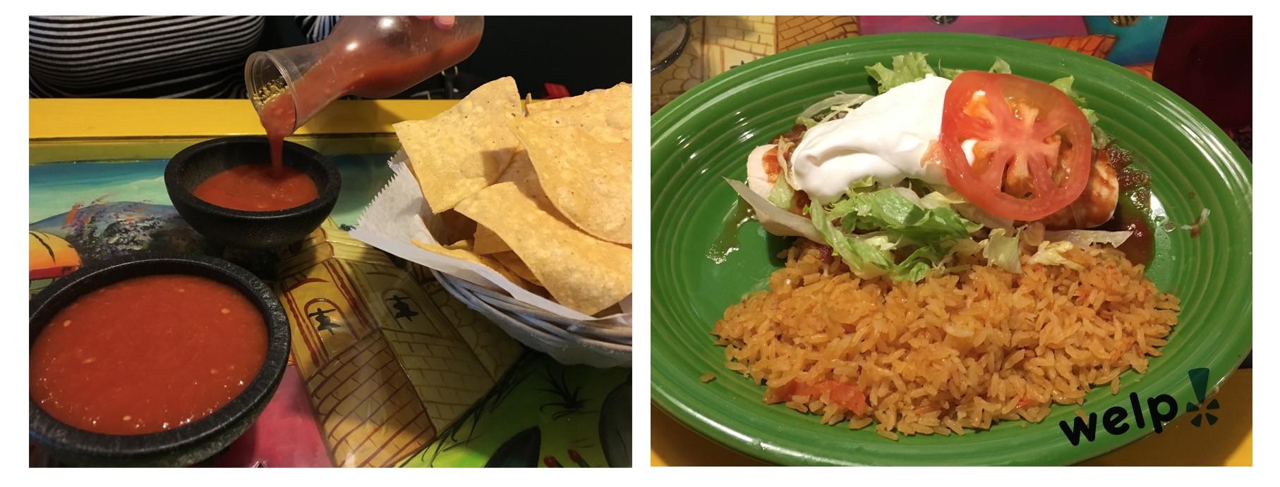 Left: totally good salsa, Right: burrito deluxe lunch portion