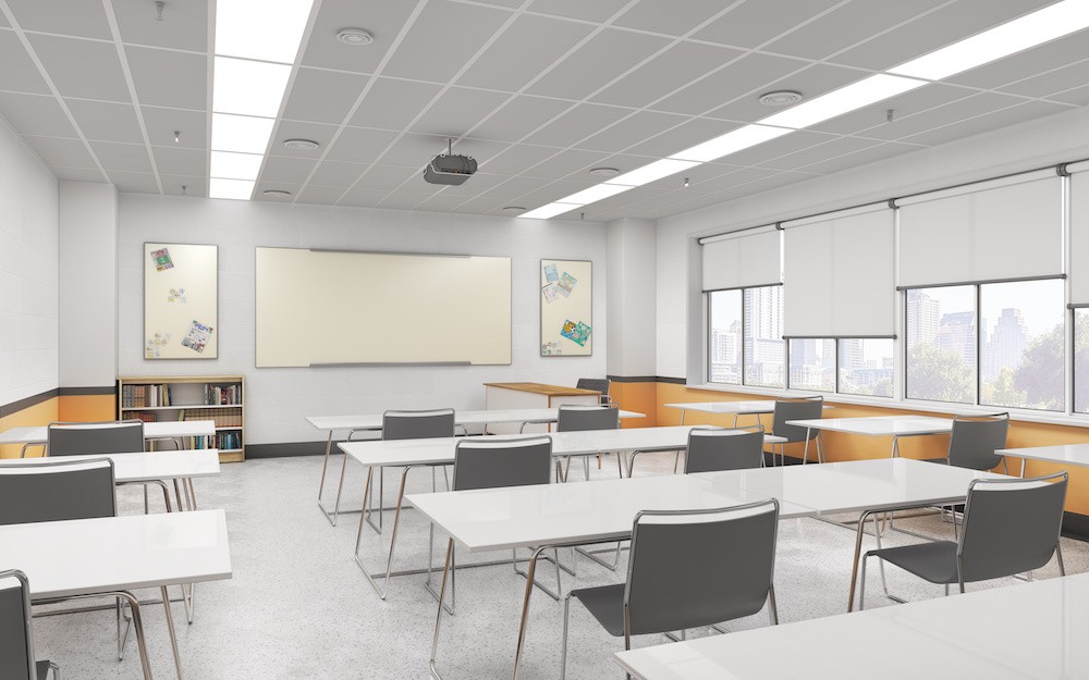 Modern classroom with white floor. High school. 3d illustration - sveta - stock.adobe.com