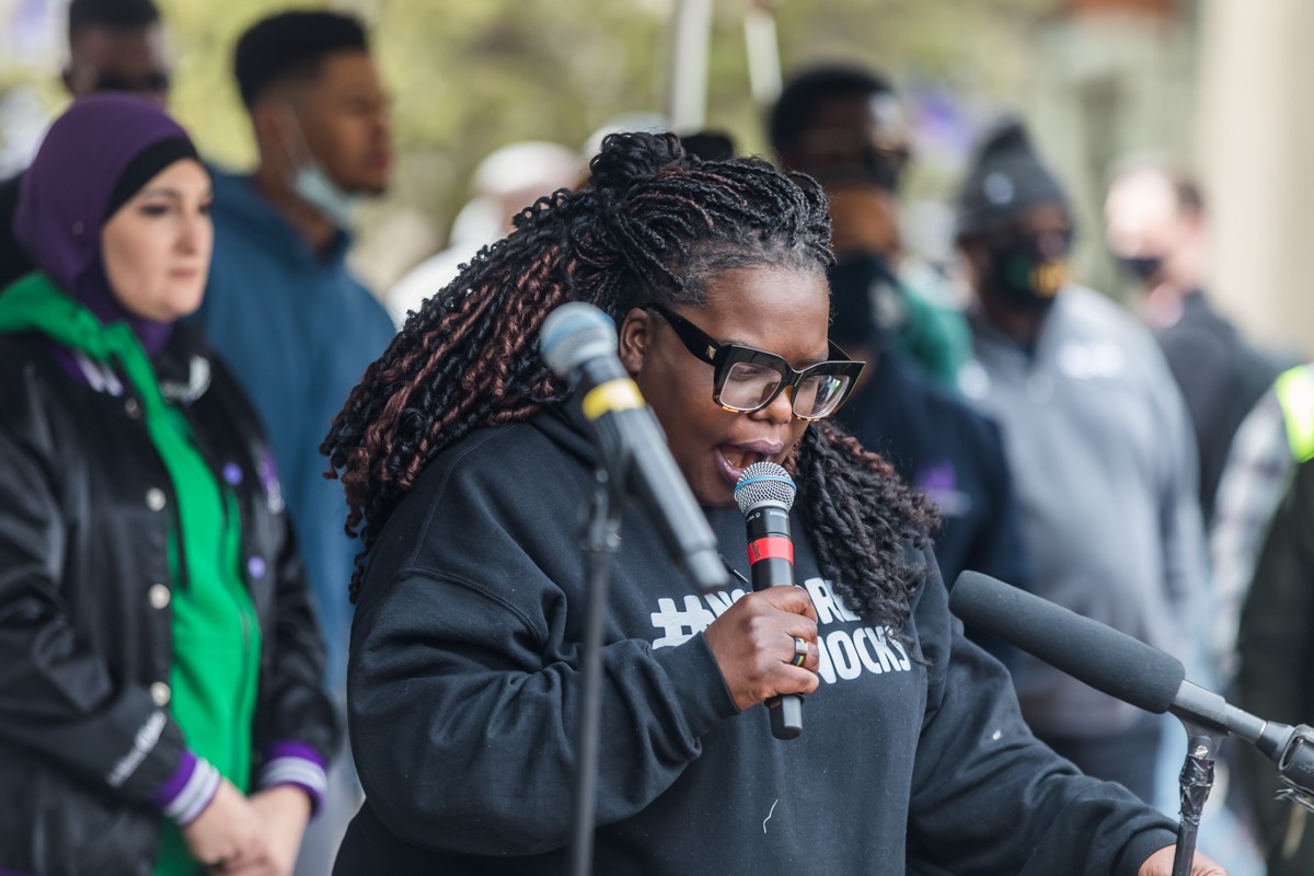 Hannah Drake performed her poem Formation at the rally on Saturday marking 1 year since Breonna Taylor was killed by LMPD. - KATHRYN HARRINGTON