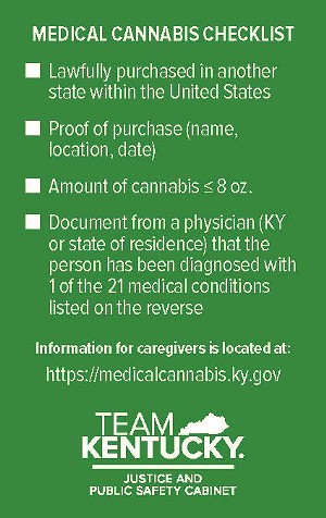 Medical Cannabis Checklist on "palm card."