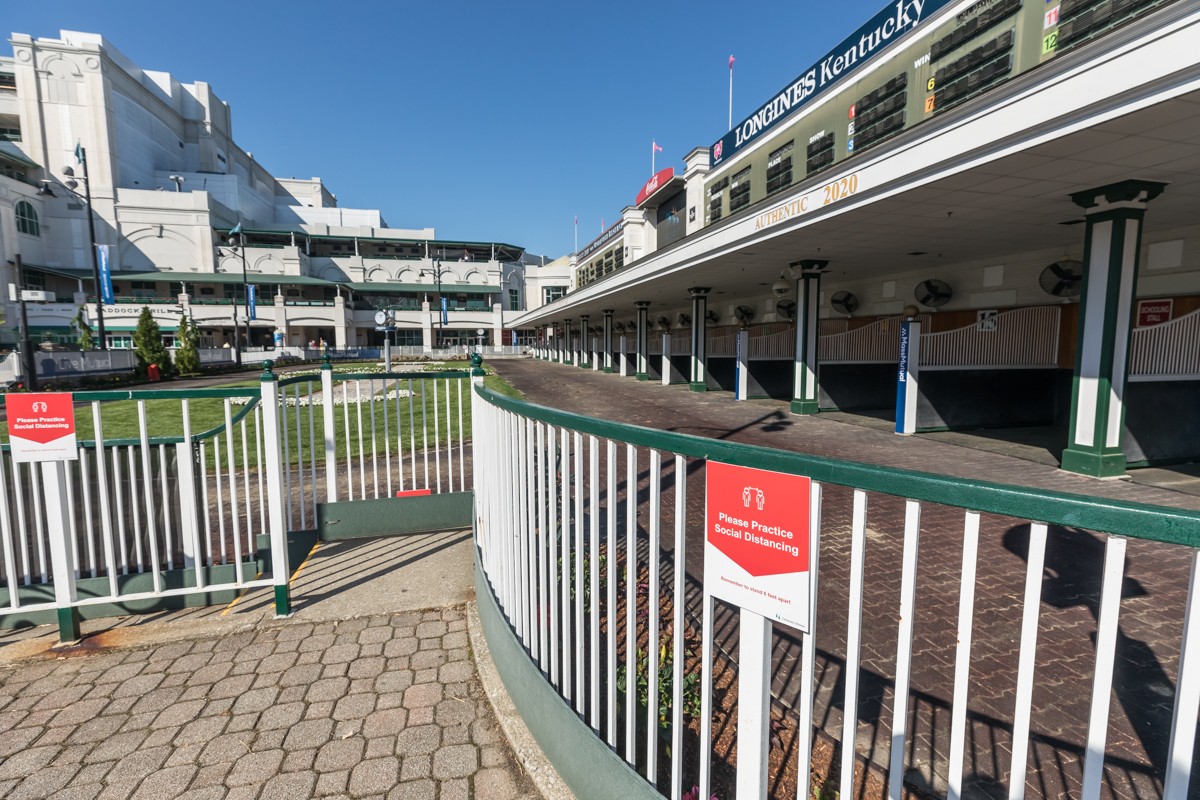 Signs advising social distancing are part of Churchill Downs&#146; COVID safety plan. Photo by Kathryn Harrington. - Kathryn Harrington.