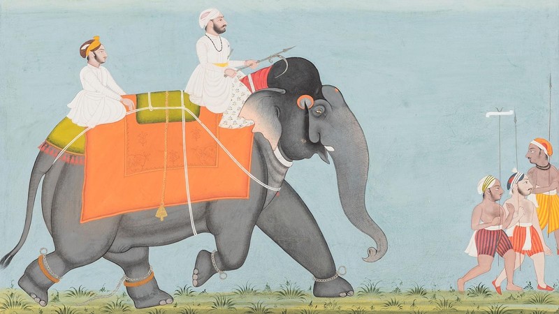 Detail of “Madan Murat, the elephant of Sagram Singh II.” Rajasthan, Udaipur, Mewar, 1725. Ink, opaque watercolor, and gold on paper; 11 7/8 x 18 15/16 in. (30.2 x 48.1 cm). - Courtesy of Speed Art Museum