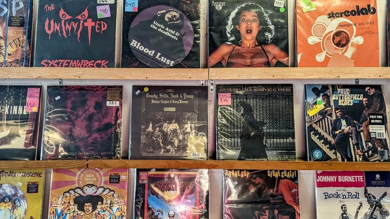 A typical display of vinyl albums for sale at Underground Sounds - Underground Sounds