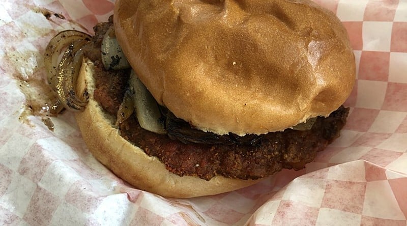 I got one of my first tastes of the Beyond Burger at a local restaurant in 2019 at Six Forks Burger Co.’s Shelby Park shop. - Robin Garr