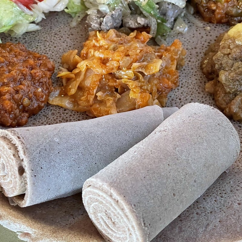 Got injera? Queen of Sheba offers a couple of rolls of this thin, bubbly flatbread that you'll use – if you wish – instead of a fork. Your plate is also lined with an oversize injera round