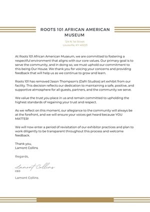 Roots 101 Museum gave its official statement regarding Thompson in response to questioning from LEO Weekly. - Roots 101 Museum