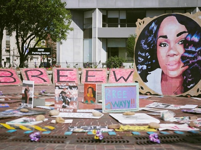 A memorial for Breonna Taylor stands at Jefferson Square Park in Downtown Louisville, Kentucky, on Derby Day, May 1, 2021.