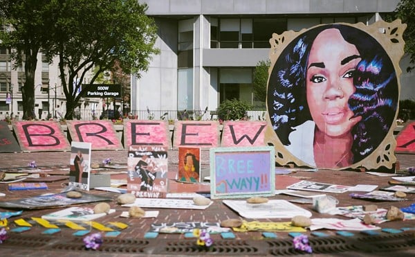 A memorial for Breonna Taylor stands at Jefferson Square Park in Downtown Louisville, Kentucky, on Derby Day, May 1, 2021.