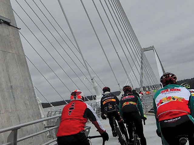 Cyclists at the opening of the Lewis and Clark Bridge on Dec. 18